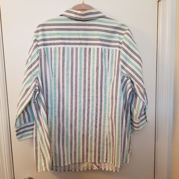 Lane Bryant 22/24 Green/Black Striped Blouse - Picture 2 of 5